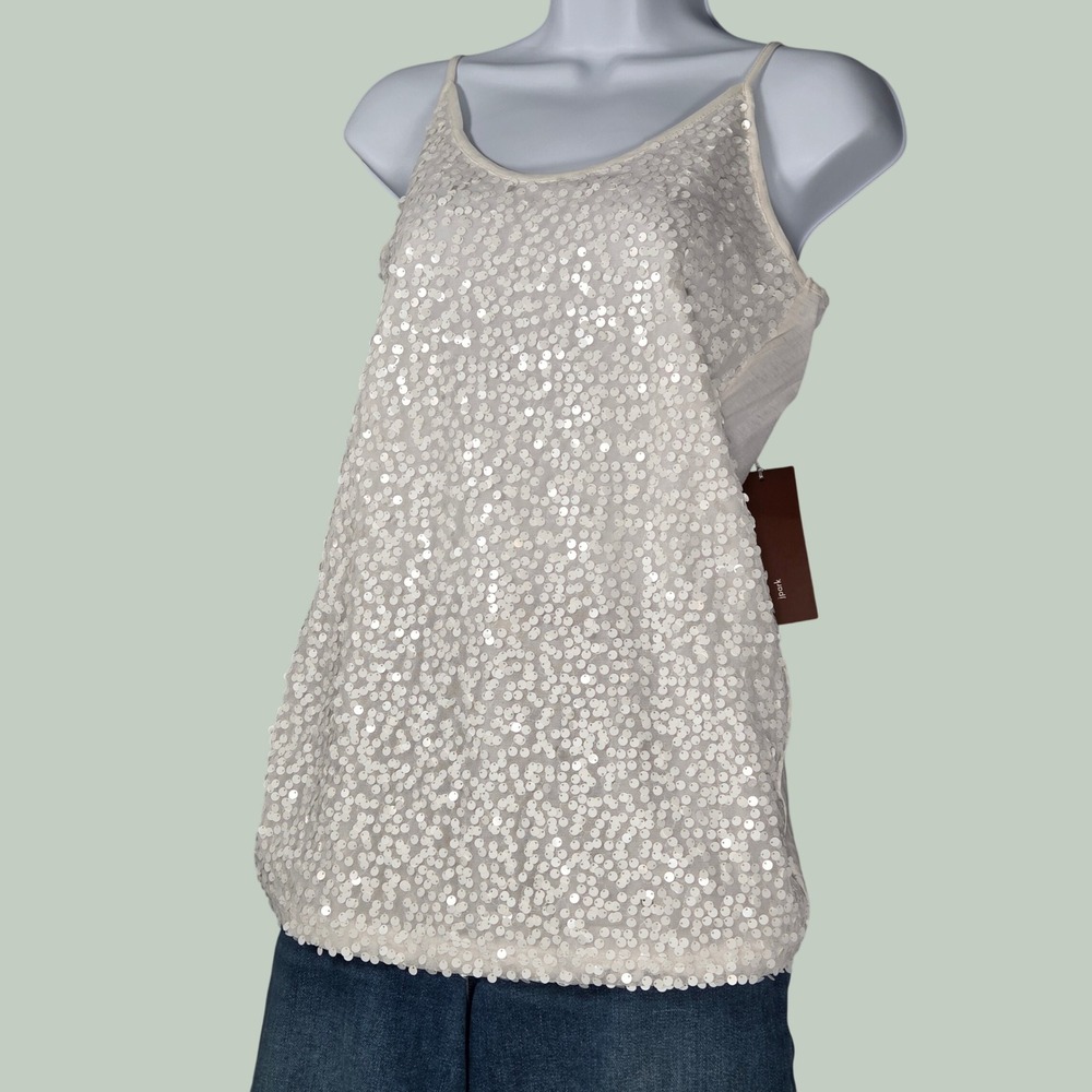 Jpark Boutique NEW Women Medium 3 Sequin Camisole Tank Top White Layering